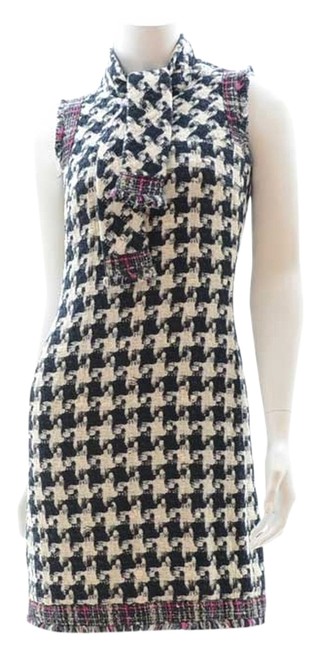 Chanel Navy Houndstooth Above Knee Work Office Dress