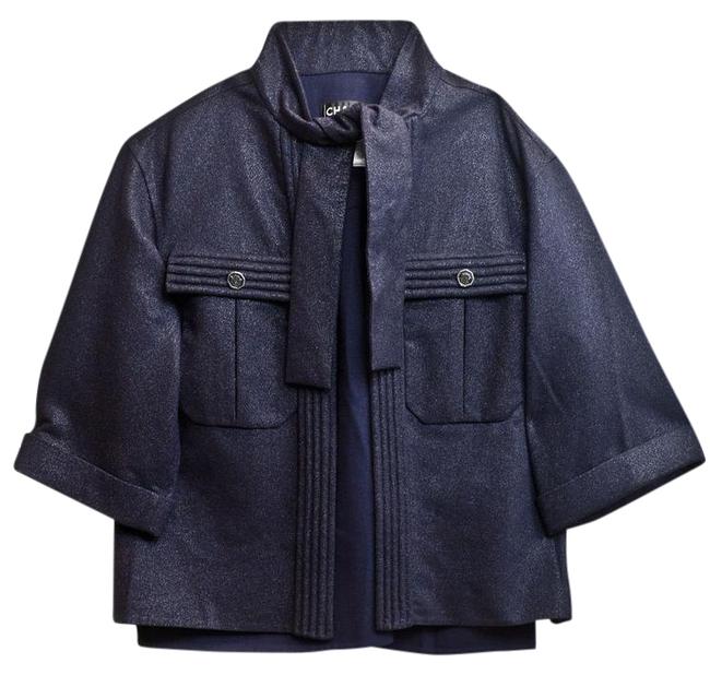 Chanel Navy Iridescent Wool Swing Jacket Fr48 BlazerPlus 0x 