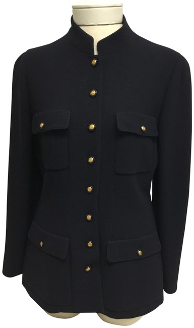 Chanel Navy Jacket with Gold Logo Buttons Blazer  
