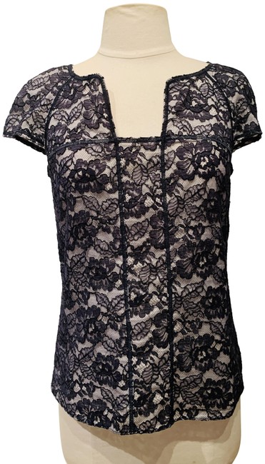 Chanel Navy Lace Blouse  S 
