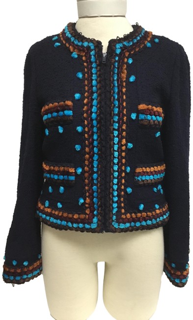 Chanel Navy Tweed Jacket with Pom Pom Trim BlazerS 