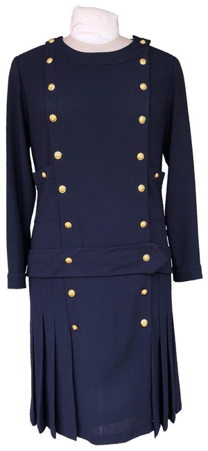 Chanel Navy Vintage Double Breasted Mid length Work Office Dress  