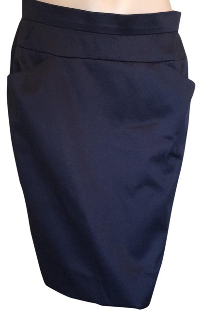 Chanel Navy W Pencil Slim W Pockets Skirt  29 30 
