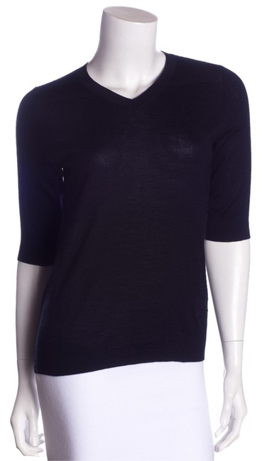 Chanel Navy With Plaid Cc Logo Waistline Blouse