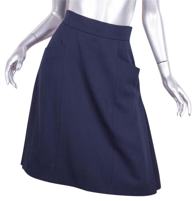 Chanel Navy Womens Classic Dark Blue Wool A line SkirtS 27 