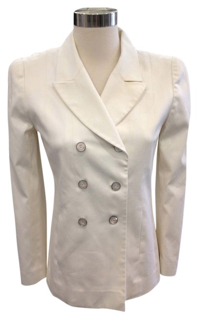 Chanel Off White Suit Jacket Coat Double Breasted Cotton Blazer  S 