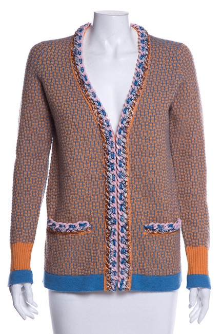 Chanel Orange &amp Blue Sweater Cardigan  S 