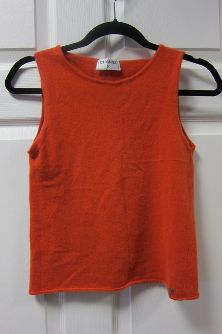 Chanel Tangerine Cashmere Knit Sleeveless Orange Sweater 