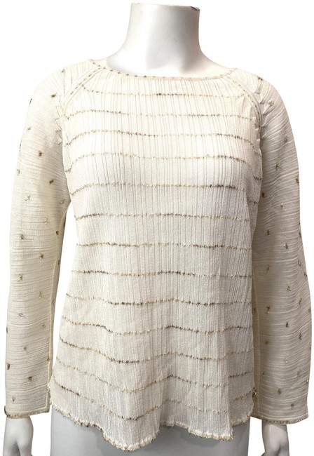 Chanel Papier Gold Striped 8 Ivory Sweater 