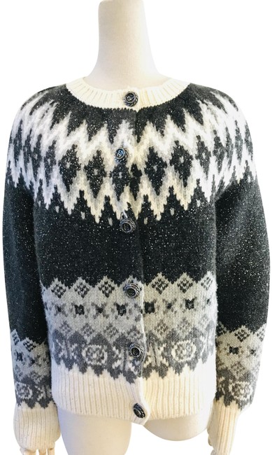 Chanel Paris Rome Cardigan Grey White Sweater 