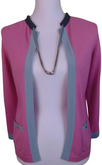Chanel Pink 12p Dark Cashmere Knit Silver Chain 36 CardiganS 