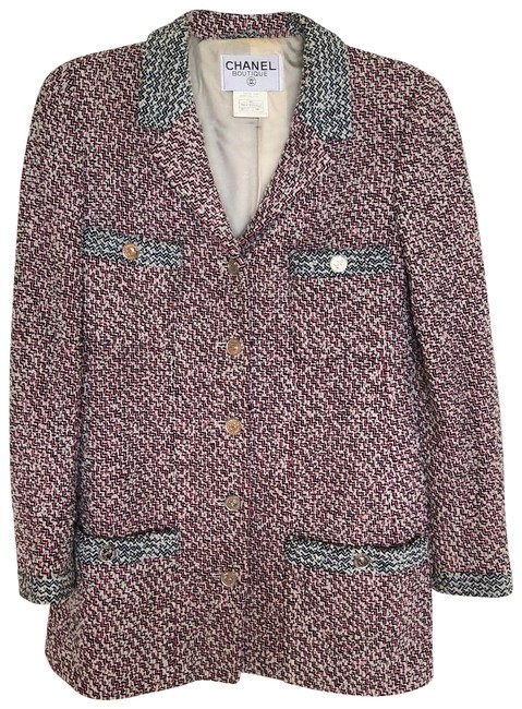Chanel Pink &amp Blue Boucle Tweed Blazer  S 