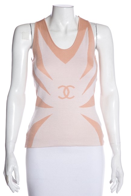 Chanel Pink &amp Cream Sleeveless Scoop Neck Blouse