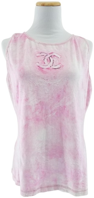 Chanel Pink and White Cc Knit Tank Top Cami