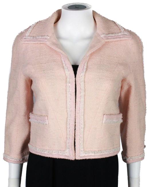 Chanel Pink Cropped 2009 Tweed Blazer Coat Cream Trim 36 JacketS 