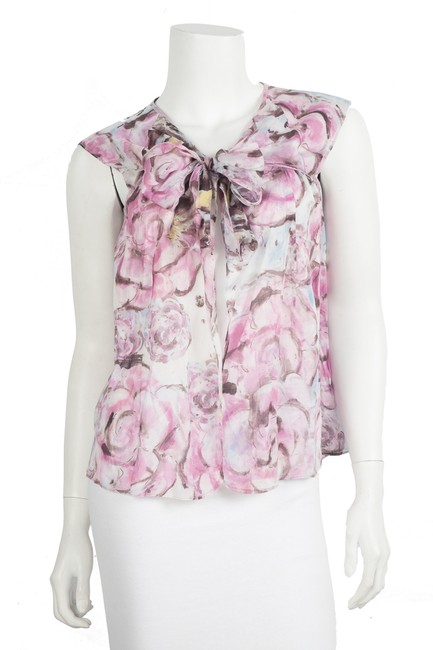 Chanel Pink Floral Sleeveless 40 Blouse