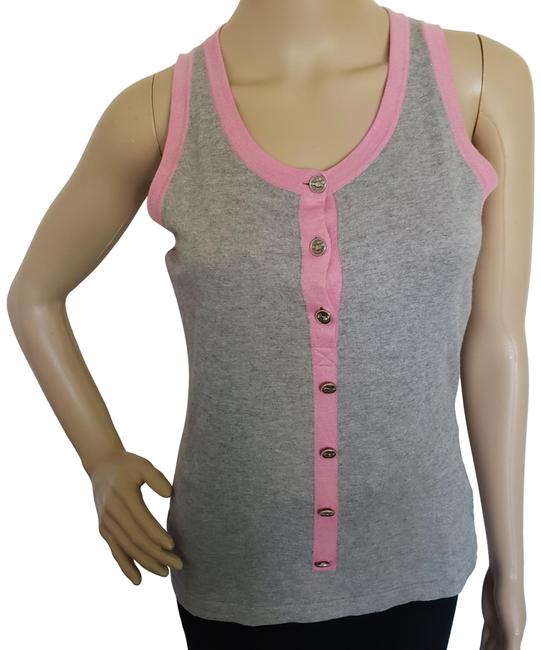 Chanel Pink Grey Cc Logo Buttons Sleeveless Knit BlouseS 