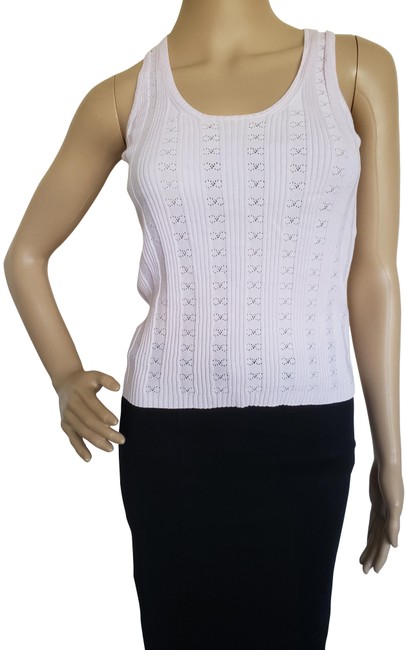 Chanel Pink Interlocking Cc Crochet Sleeveless Rib Knit BlouseS 