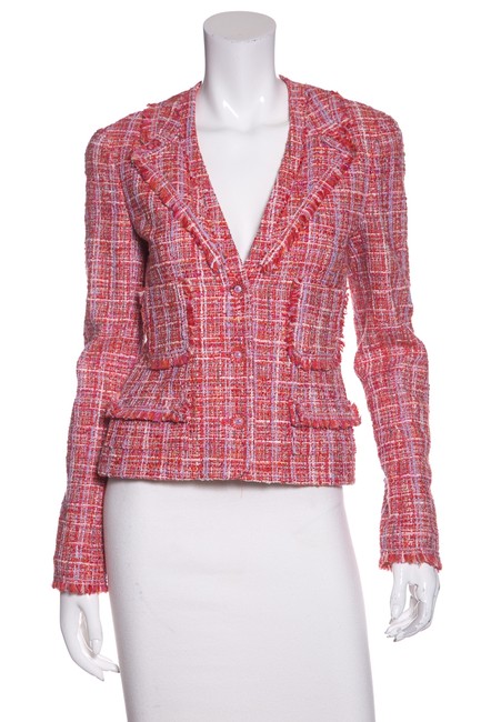 Chanel Pink Tweed &amp Fringe Trim JacketS 