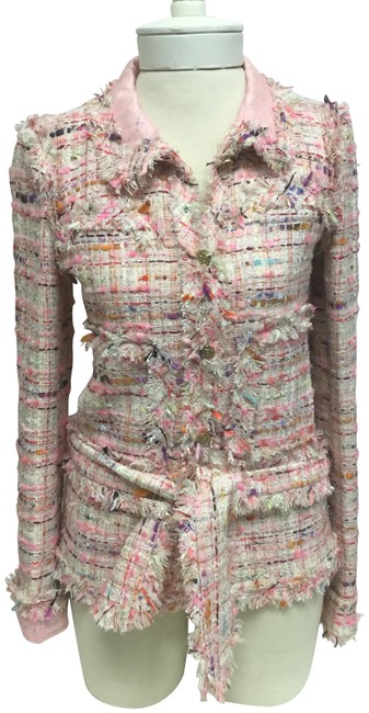 Chanel Pink Tweed Belted with Gold Logo Buttons JacketS 