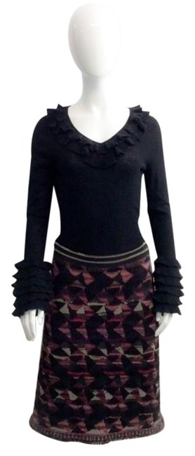 Chanel Pink Maroon Gray Black Knit Skirt32 33 