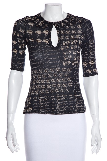 Chanel Printed Black &amp Tan Top 