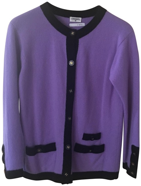 Chanel Purple Black L C H A N Sweater Cc Logo Buttons CardiganS 