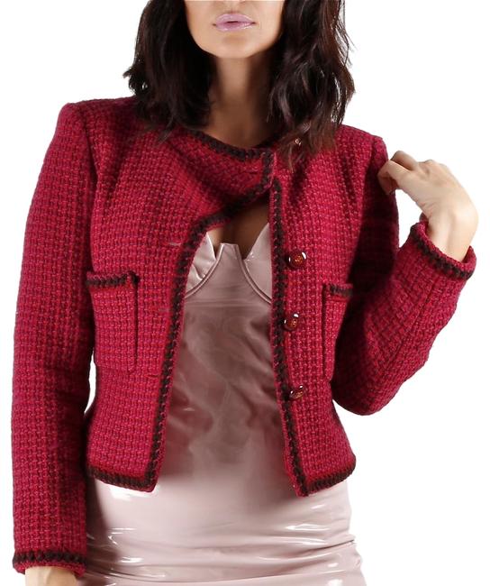 Chanel Red 01a Burgundy Tweed Wool Jacket