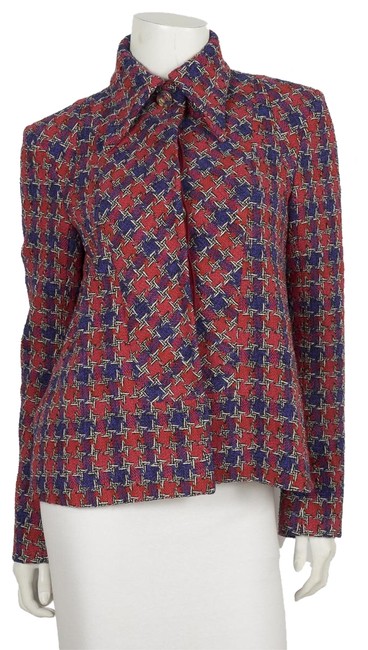 Chanel Red And Purple Houndstooth Tweed Jacket 40 Blazer  