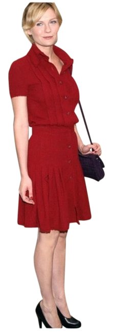 Chanel Red Boucle Wool Mid length Short Casual Dress  