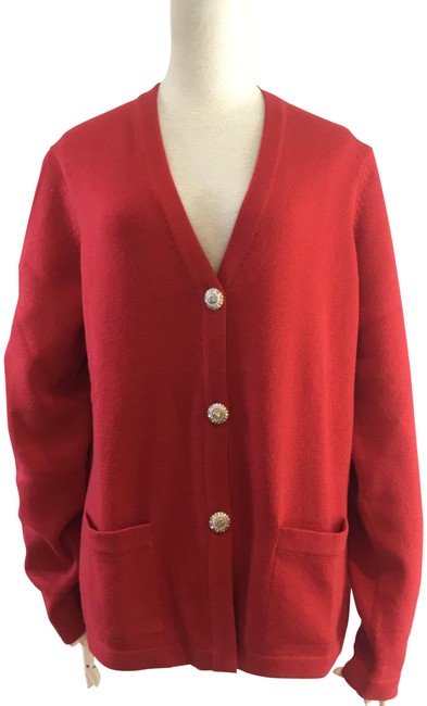 Chanel Red Cashmere Sweater Cardigan