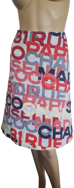 Chanel Red Multicolor Coco Interlocking Cc A line Skirt26 