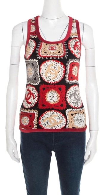 Chanel Red Printed Velvet Racerback S Blouse  S 