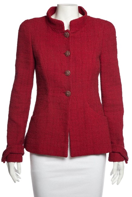 Chanel Red Tweed Long Sleeve Jacket  S 