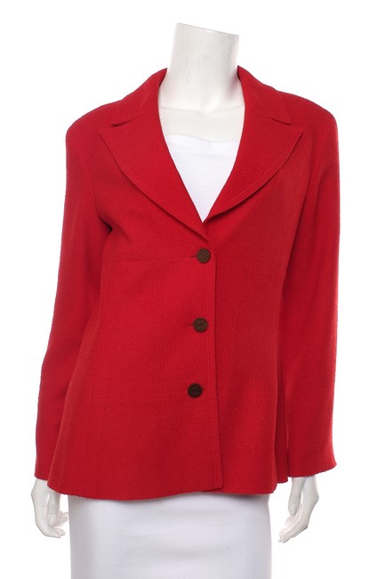 Chanel Red Wool Peak Lapel 40 Blazer  