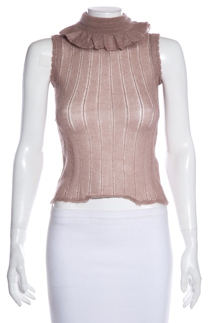 Chanel Ruffle Neck Taupe Sweater 