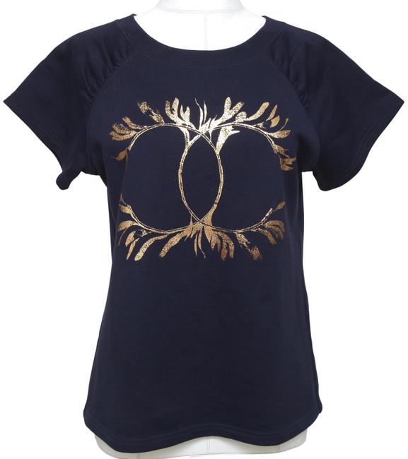 Chanel Shirt Navy Gold Cc Cap Sleeve Blue Sweater 