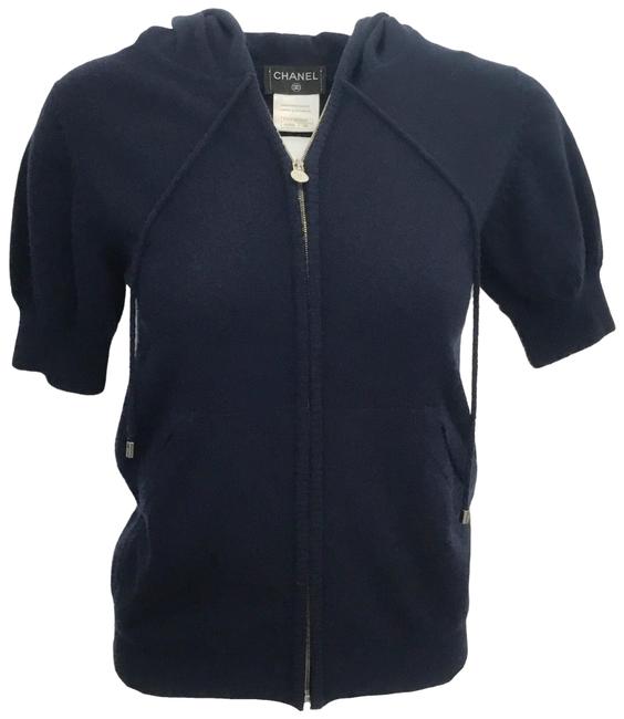 Chanel Short Sleeve Cashmere Hoodie Navy Blue Sweater 