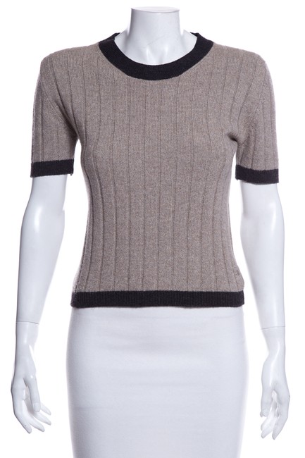 Chanel Short Sleeve Cashmere Tan Sweater 