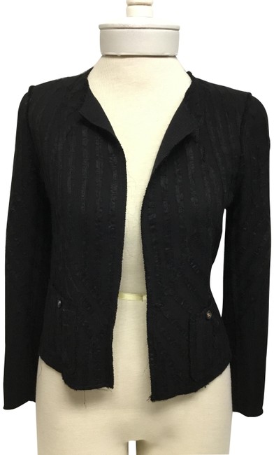 Chanel Silk Embroidered Open Jacket Black Top 