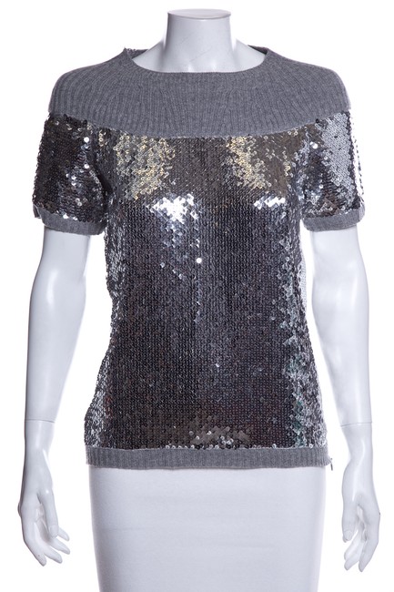 Chanel Silver Sequin Detail Gray Sweater 