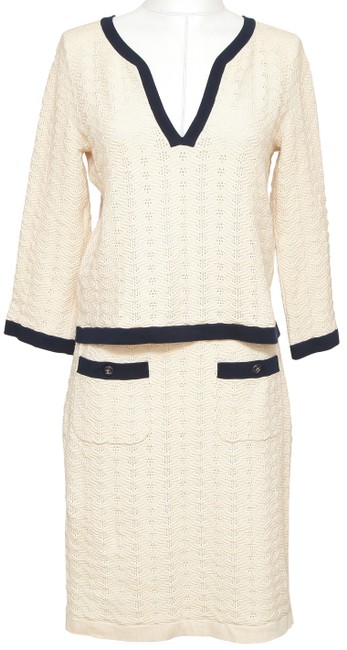 Chanel Skirt Knit 2pc Ecru Navy 34 36 Crusie 2013 Ivory Sweater 
