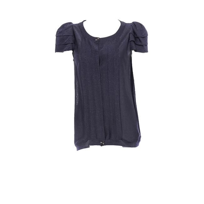 Chanel Slate Blue 09p Cap sleeve Button down TopS 