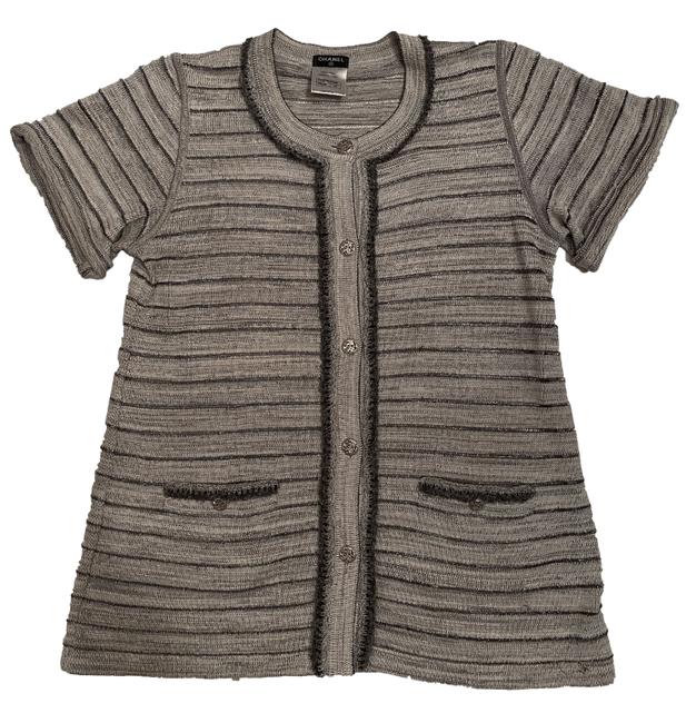 Chanel Sparkle Short Sleeve Cotton Grey Sweater 