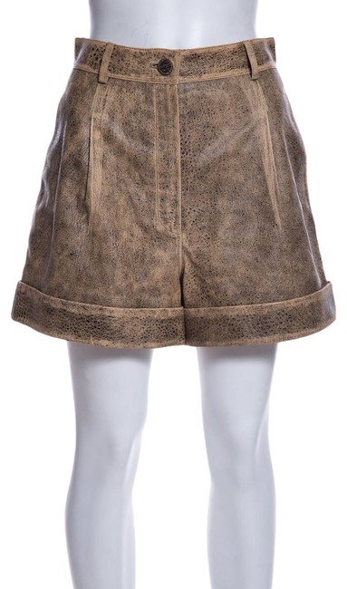 Chanel Tan &amp Black Leather Shorts  S 28 