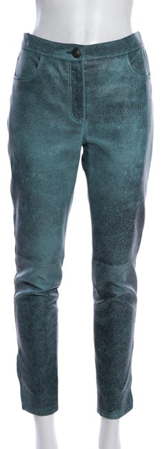 Chanel Teal Distressed Leather Pants  S 28 