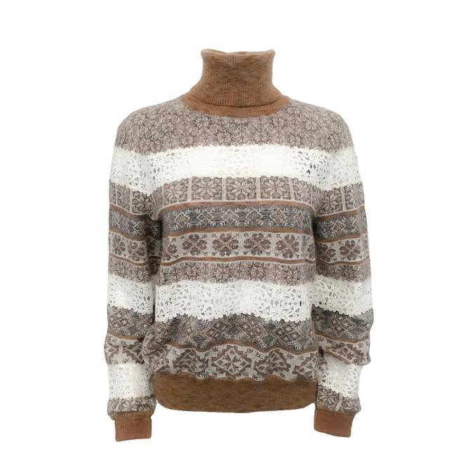 Chanel Turtleneck with Lace Tan Multi Sweater 