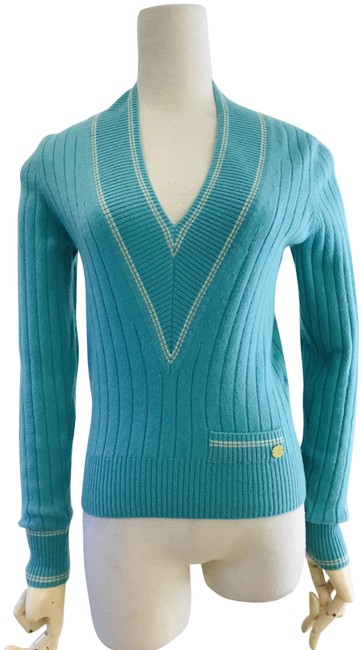 Chanel V Neck Cashmere Green Sweater 