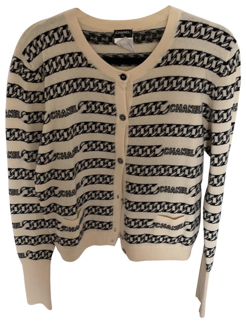 Chanel Vintage Cardigan White with Stripes Sweater 