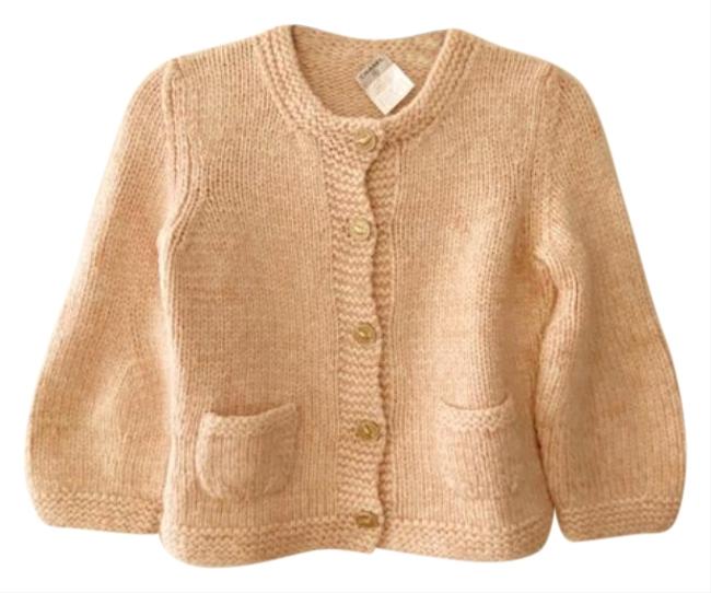 Chanel Vintage Puff Sleeve Cardigan Light Pink Cream Sweater 